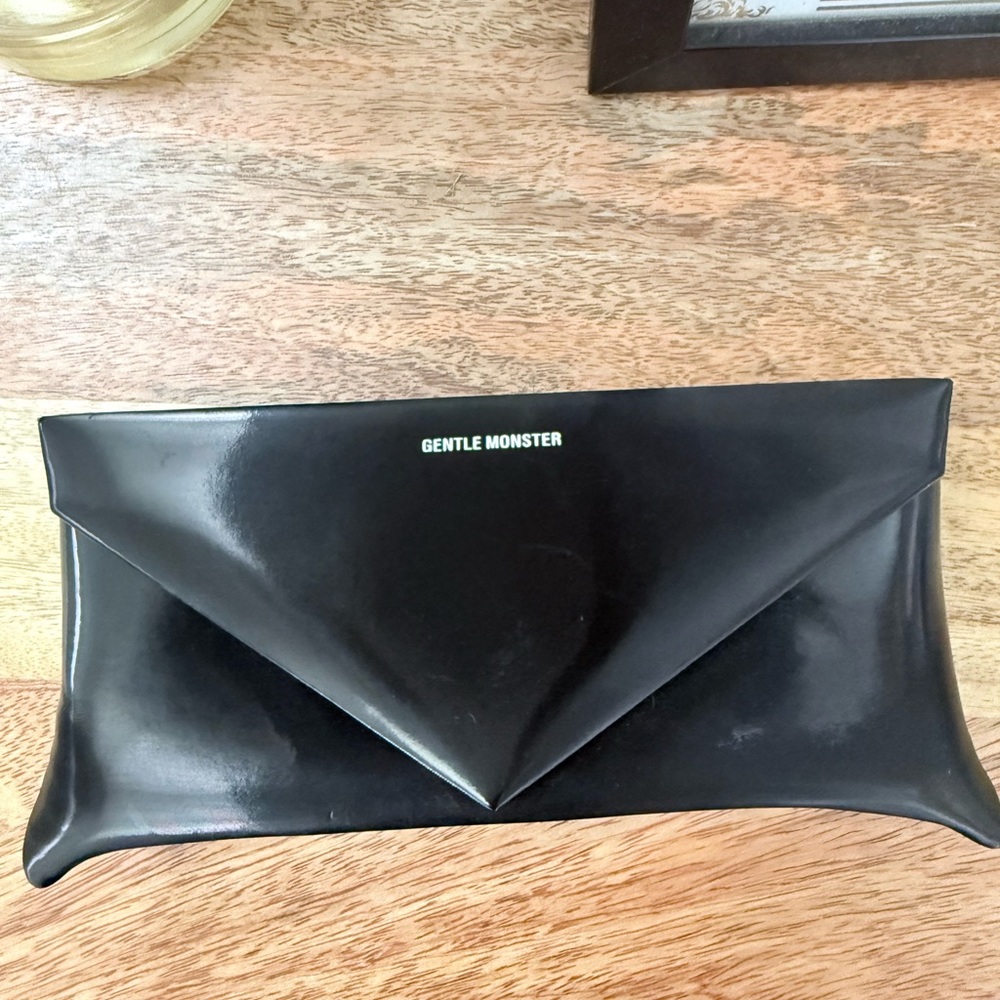 GENTLE MONSTER Black Patent Envelope Clutch with Logo